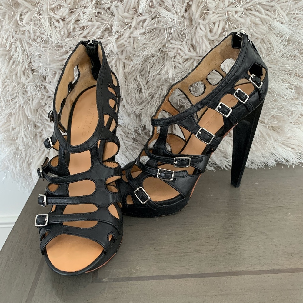 L.A.M.B Black Leather Platform Heels Size 8.5